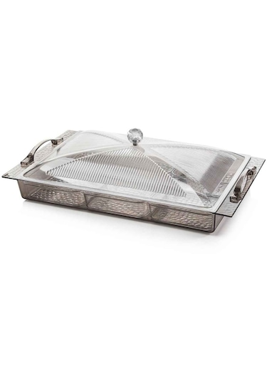 Akrilik Barok Füme 6 Bölmeli Tek Kapaklı Büyük Kahvaltılık Füme