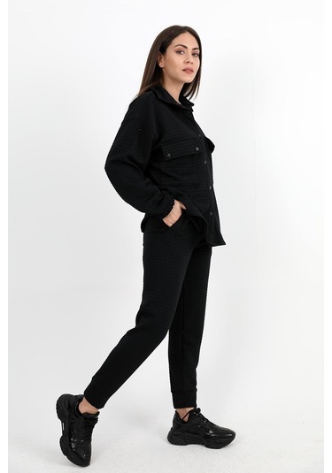 Jakarlı Kapitone İkili Takım - Siyah-siyah Siyah