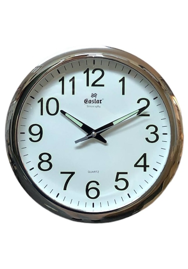 Eastar A3071 Fosforlu Ve Sessiz Duvar Saati 31 Cm Gümüş