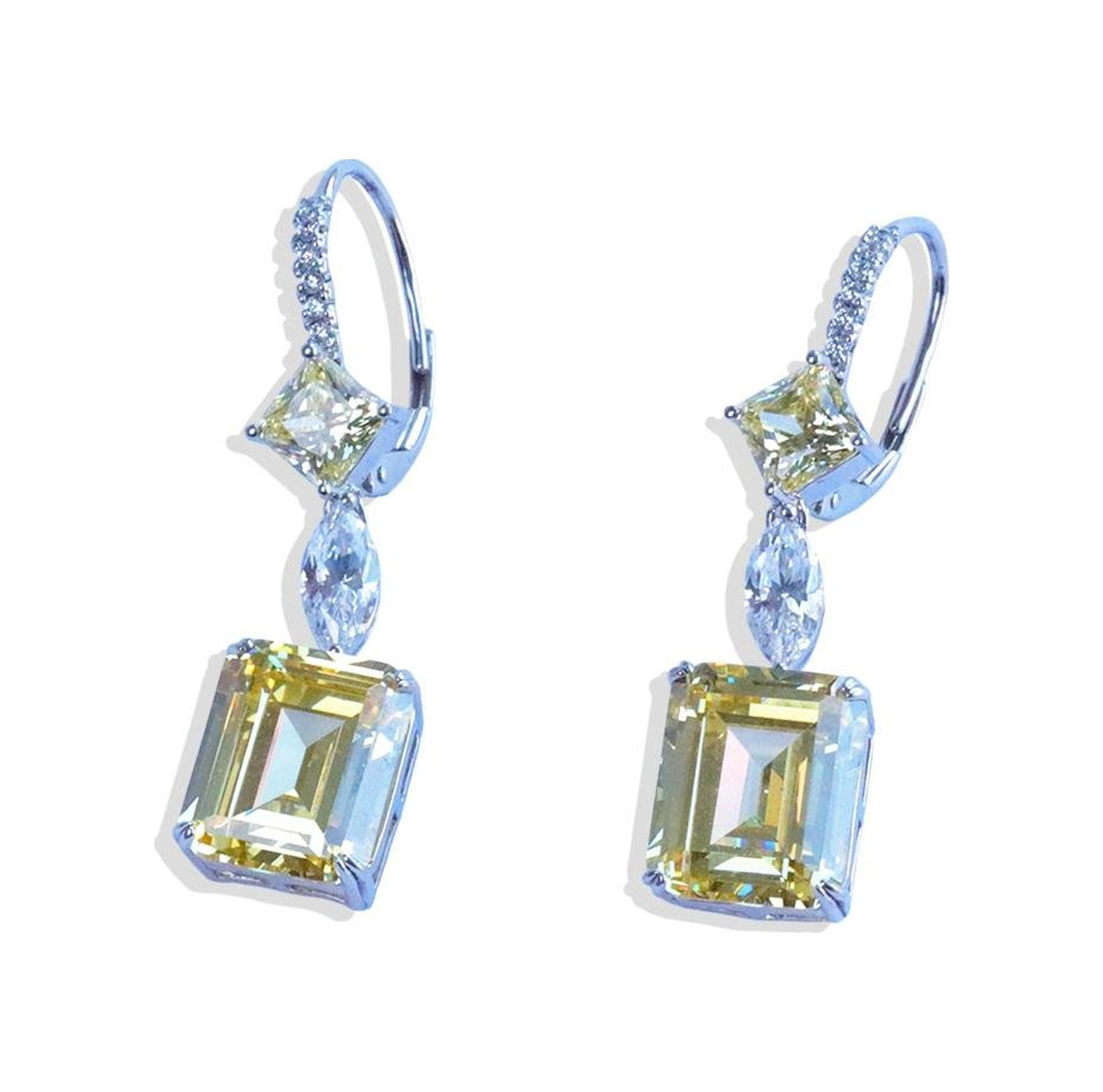 Baget Sitrin Taşlı Gümüş Küpe Gümüş