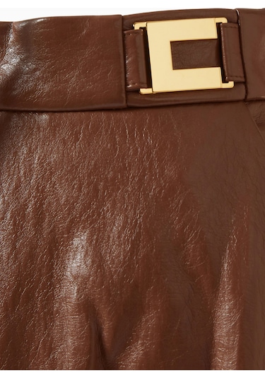 Elisabetta Franchi Crackled Deri Görünümlü, Kloş Midi Etek Kahverengi