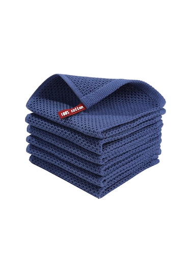 Jeemson Mavi Honeycomb Desenli 6'lı Tam Pamuk Mutfak Temizlik Bezi - 34x34 Cm, Dayanıklı, Kolay Kullanım, Ev Temizliği İçin Uygun