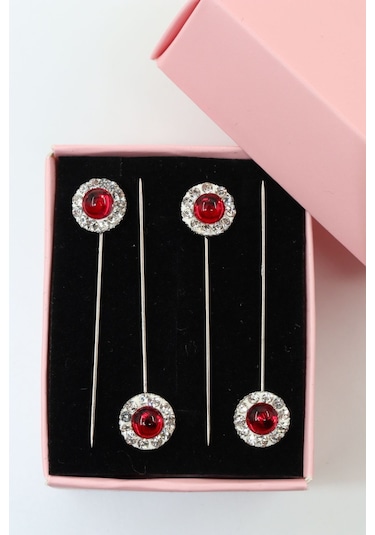 Numetal 4lü Kristal Taşlı Eşarp Iğnesi. Şal Iğnesi. Türban Iğnesi. Başörtü Iğnesi. Eşarp Ve Şal Iğnesi Gümüş Gri