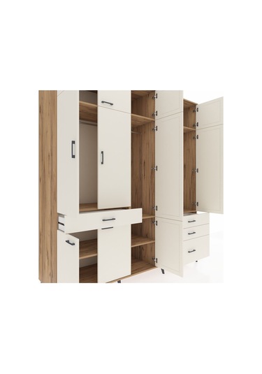 Kronos Dolap 8 Raflı 4 Çekmeceli 3 Askılı 220x59x243 Çam-aytaşı/aytaşı Aytası/aytası