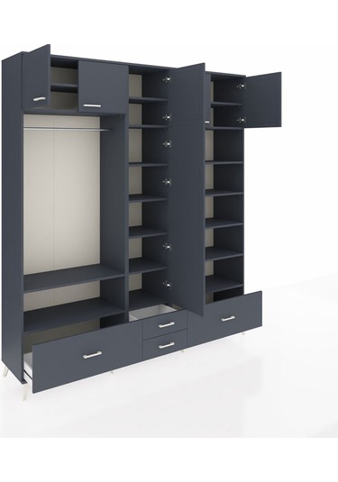 Hyperion Dolap 18 Raflı 4 Çekmeceli Tek Askılı 220x44x243 Antrasit-antrasit/antrasit Antrasıt/antrasıt
