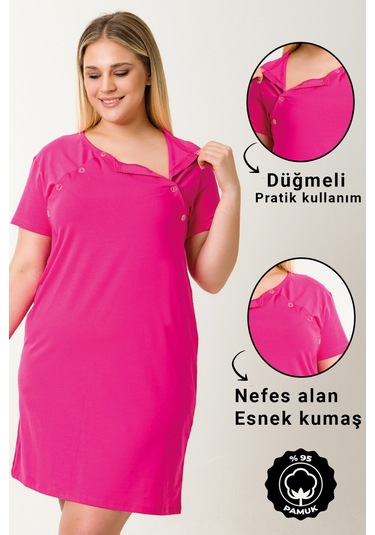 Parlingerie Hamile Emzirme Geceliği Kısa Kollu Fuşya
