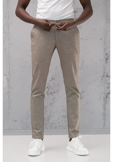 Notra Beli Lastikli Ve İplikli Slimfit Pamuklu Jogger Pantolon Kahverengi