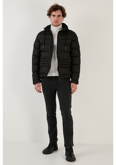 Buratti Kapüşonlu Cepli Slim Fit Şişme Erkek Mont 6490001 Siyah