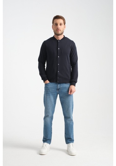 Shooter Sportswear Erkek Sweatshirt Düğmeli Ekru Standart Kalıp Lacivert