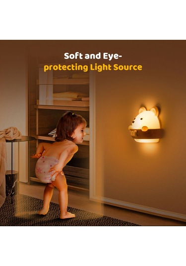 Reedark Küçük Ayı Desenli Led Gece Lambası - İki Renk Işık Sıcak/soğuk - 10 Seviye Parlaklık - Uzaktan Kumanda - Usb Şarjlı 1600mah Pil Sari