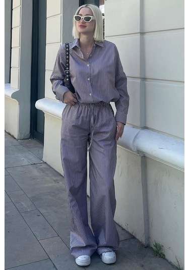 Madmext Bordo Uzun Kollu Çizgili Gömlek Pantolon İkili Takım Mg2124-bordo Bordo