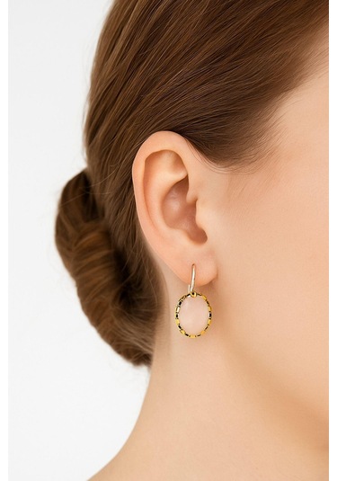 Lale Serisi El İşi Pembe Kuvars Taşlı Gümüş Kadın Küpe Gümüş