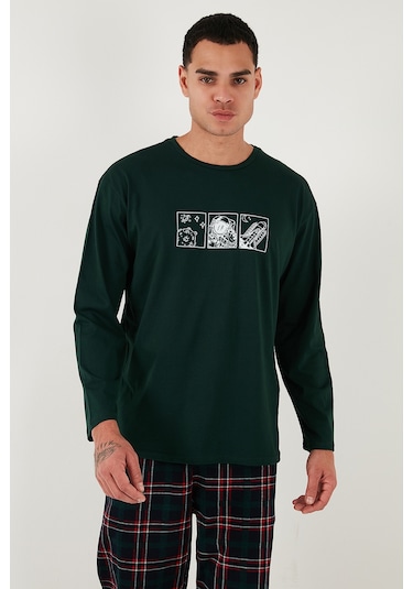 Buratti Ekoseli Pamuklu Regular Fit Yüksek Bel Bisiklet Yaka Erkek Pijama Takımı 6574000 Yeşil