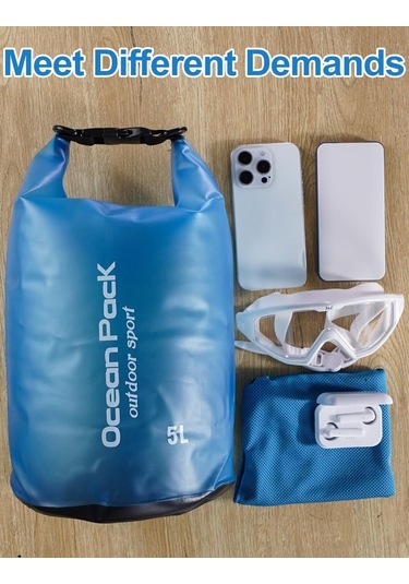 Springsun Mavi 5 Litre Su Geçirmez Torba - Telefon Kılıfı Ve Ayarlanabilir Askı İle - Su Sporları, Kamp Ve Yürüyüşler İçin Dayanıklı Taşıma Çantası