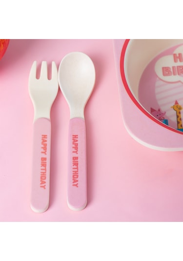 Porsima 233 Figürlü Mama Seti Bebek Mama Tabağı Bambu Mama Seti Pembe