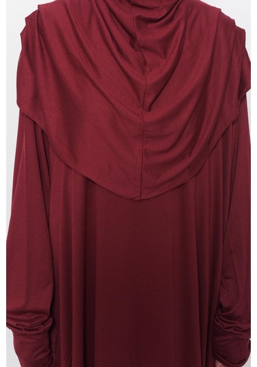 Pratik Tek Parça Pamuklu Yarasa Kollu Tak Çıkar Başörtülü Tesettür Namaz Elbisesi Koyu Bordo Çok Renkli