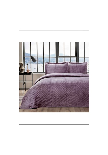 Taç Yatak Örtüsü Seti Alvin Mürdüm Çift Kişilik Mürdüm