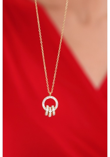 Bhs Life Kadın Zirkon Taşlı Halka Çelik Kolye Altın Renk Altın