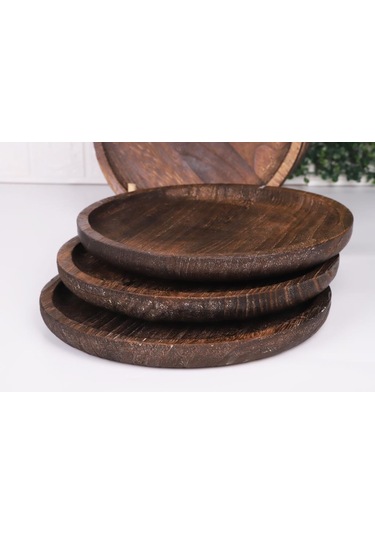 Bambum Patrin Doğal Ahşap Yuvarlak Küçük Tabak 6 Lı Set 25x2 Cm Kahverengi