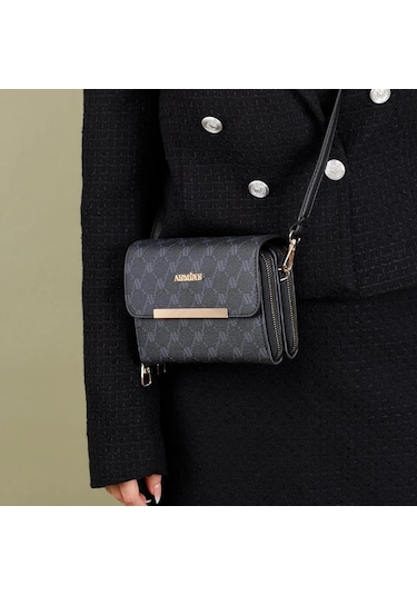 Armine Kadın Yeni Sezon Trend El Ve Omuz Askılı Cüzdan Çanta 381 Siyah Noktalı