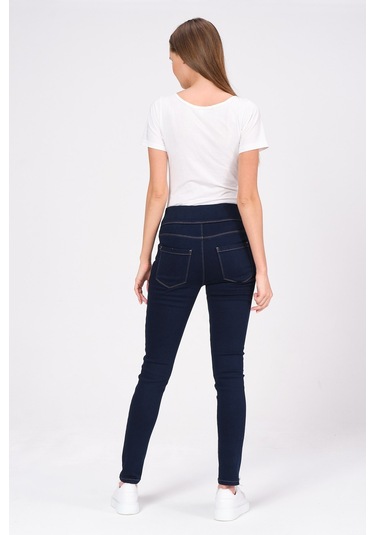 Busa Hamile Esnek Karın Bantlı Skinny Termal Kot Pantolon Mavi-mavi