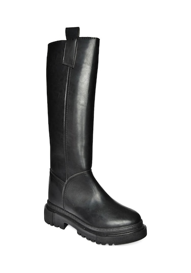 Fox Shoes V973222209 Siyah Cilt Kalın Tabanlı Kadın Binici Çizmesi Siyah Mat