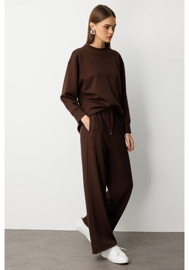 Mizalle Beli Lastikli Yumuşak Dokulu Kahverengi Jogger Panton Kahverengi