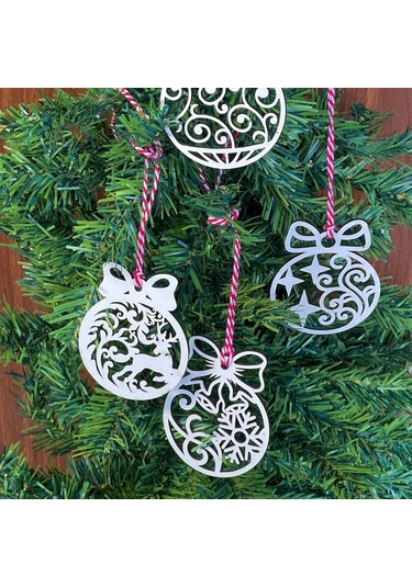 10 Parça Kırmızı Beyaz İpli Fiyonk Model Ahşap Yılbaşı Ağaç Süsü