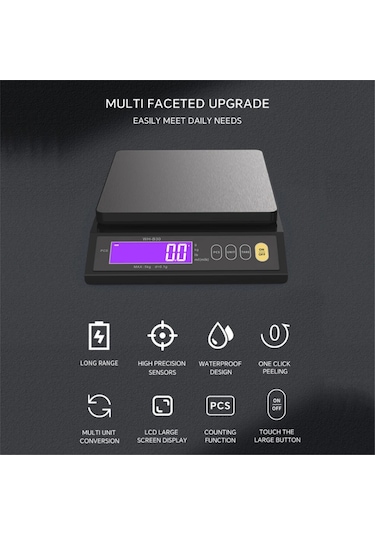 Dijital Terazi Şarj Edilebilir Elektrikli Terazi 10kg 0.1g Siyah