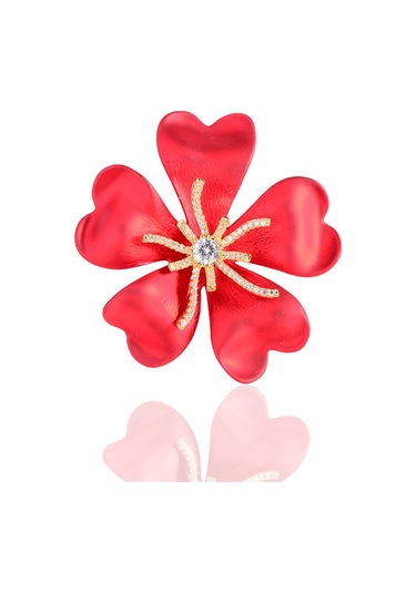 Monyee Avantgard Klen Yaprağı Desenli Biyüteri Spiralı, Sanal Mersin Taşlı, Unisex Gömlek/büstiye Broşı - 52x47mm Kırmızı