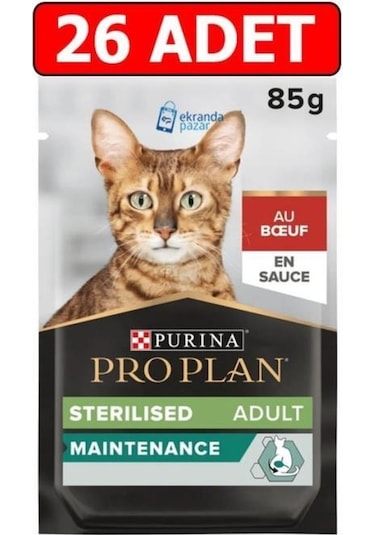 Purina Pro Plan Pouch Kısırlaştırılmış Sığır Etli Kedi Konservesi 26 x 85 G