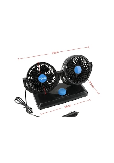 Point 360 Dönebilir 12V Araç Içi Torpido Üstü Çift Fanlı Oto Vantilatör