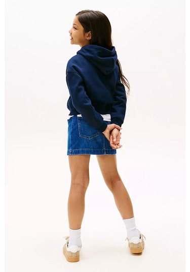 Kız Çocuk Rahat Kalıp Taşlı Amblemli Kapüşonlu Sweatshirt - Lacivert Dark Night Navy