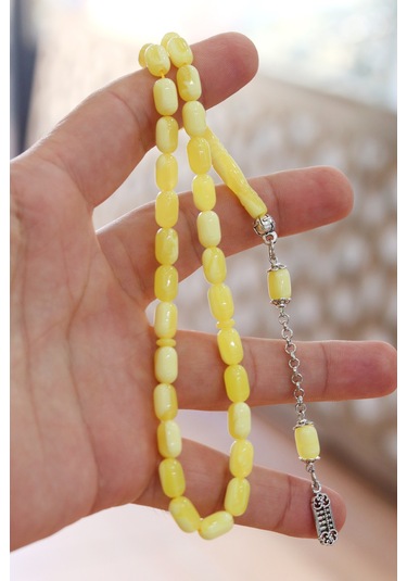 Sarı Renk Kapsül Kesim Damla Benzetmesi Beyrut Toz Kehribar Tesbih 10x6 Mm