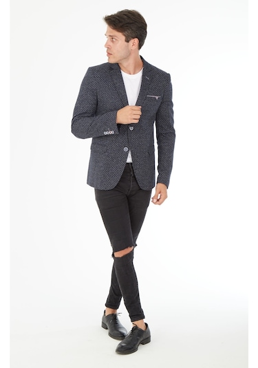 Sposo 5103 Dar Kalıp Örme Kumaş Lacivert Erkek Blazer Ceket Lacivert