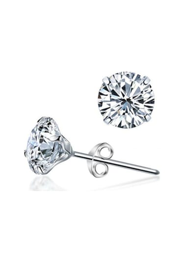 Chavin Yuvarlak Tek Taş Gümüş Zirkon Küpe Be22