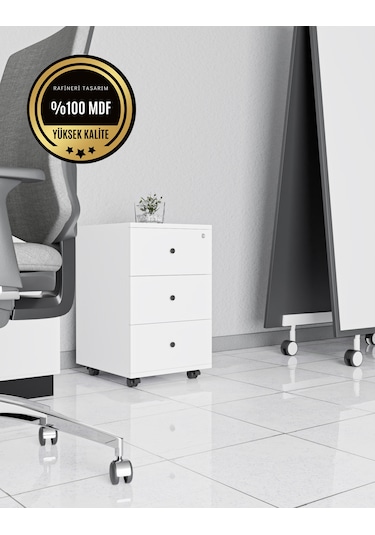Keson Rafineri Çekmeceli Merkezi Kilit Ofis Dolabı Mdf Beyaz