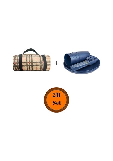 Orcamp Out-3550 Çantalı Piknik Örtüsü+20 Parça Piknik Seti Renkli