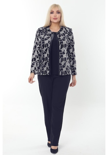 Büyük Beden 3784 Lacivert Ceket+bluz Takım 001