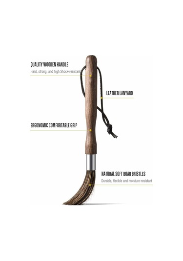 Kahve Öğütücü Temizleme Fırçası Doğal Domuz Kılı Ceviz Saplı, Askılı Dikey