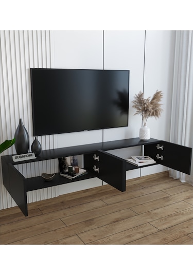 Duvara Monte Modern Minimalist Siyah Tv Ünitesi Mdf 160 Cm