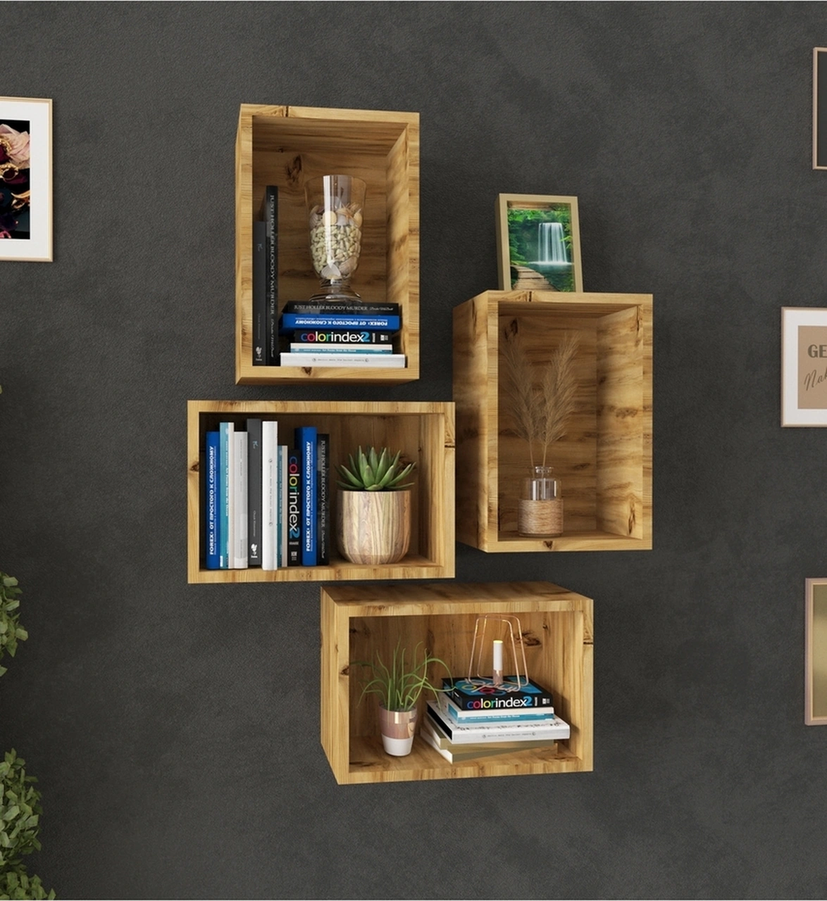 Kitaplık Dikdörtgen Duvar Rafı Arkalıklı Mobilya Takım Atlantik Çam Atlantik Çam