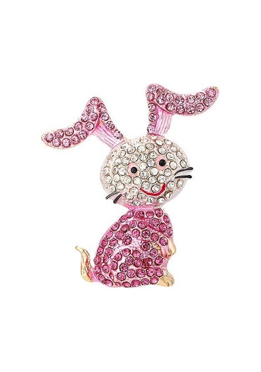 Kadınlar Kızlar Gençler İçin Pembe Tavşan Hayvan Broş Pin Altın Kaplama Sevimli Kristal Karikatür Tavşan Broşlar Yaka İğneleri Şanslı Dekor Elbise Aksesuarları Paskalya Ho Çok Renkli