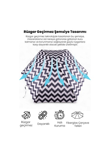 Biggdesign Moods Up Siyah Beyaz Zikzaklı Manuel Mini Şemsiye - Rüzgara Dayanıklı, Hafif, Renkli Tasarım Çok Renkli