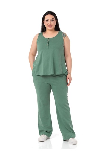 Büyük Beden Penye Mint Yeşili Eşofman Takımı-mint Mint Yeşili