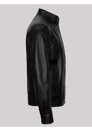 Hakiki Kuzu Derisi Siyah Erkek Deri Mont Dik Yaka Deri Ceket Siyah