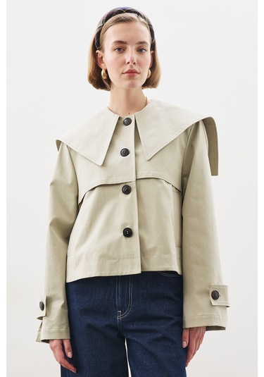 Geniş Yaka Gabardin Ceket Soft Yeşil Soft Yeşil