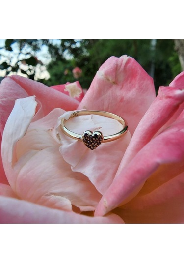 Love Kalp Şampanya Renkli Minimal Estetik 14 Ayar Altın Yüzük-Hed 552950132