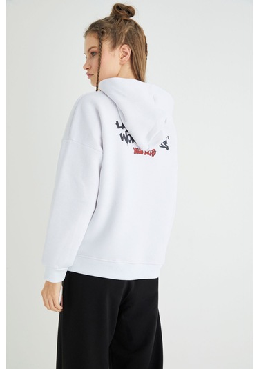 Hello Kitty Lisanslı Baskılı Kapüşonlu Kalın Sweatshirt Renkli