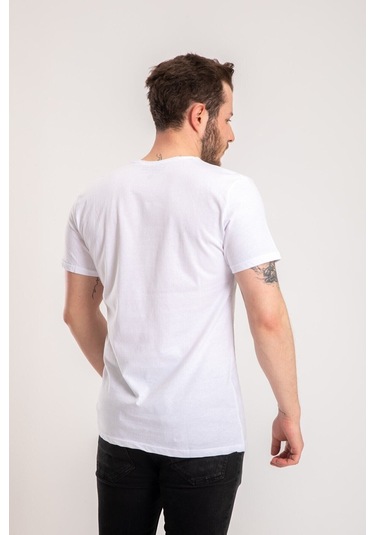 Nacar Store Erkek Lacivert Basic T-shirt Beyaz